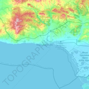 Topografische Karte Alexandroupoli, Höhe, Relief