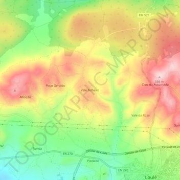 Topografische Karte Vale Telheiro, Höhe, Relief