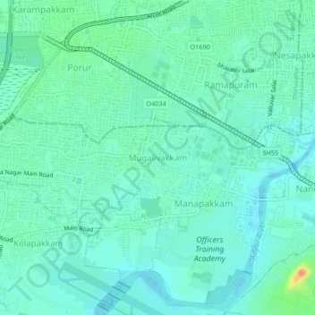 Topografische Karte Mugalivakkam, Höhe, Relief