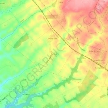 Topografische Karte Tre Colli, Höhe, Relief