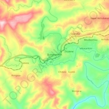 Topografische Karte Butterworth, Höhe, Relief