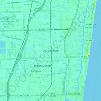 Topografische Karte Oakland Park, Höhe, Relief