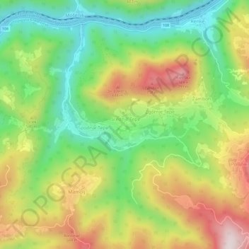 Topografische Karte Tepe, Höhe, Relief