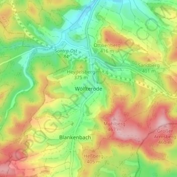 Topografische Karte Wölfterode, Höhe, Relief