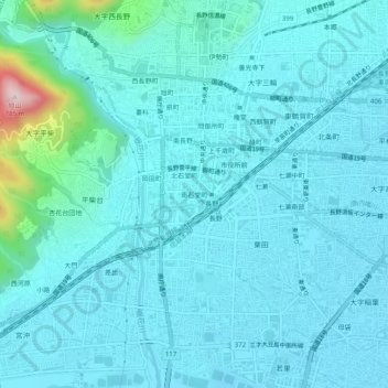 Topografische Karte 南石堂町, Höhe, Relief