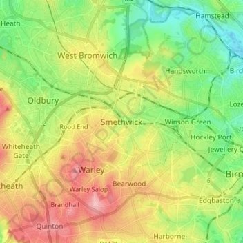 Topografische Karte Smethwick, Höhe, Relief
