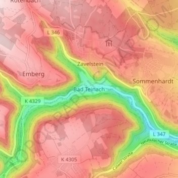 Topografische Karte Bad Teinach, Höhe, Relief