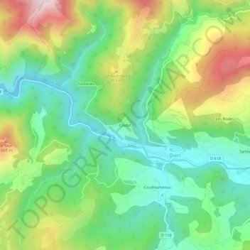 Topografische Karte Coulat, Höhe, Relief