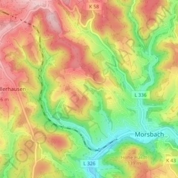 Topografische Karte Rossenbach, Höhe, Relief