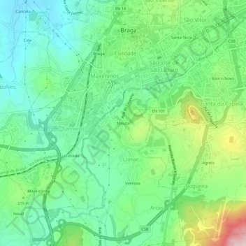 Topografische Karte Mouta, Höhe, Relief