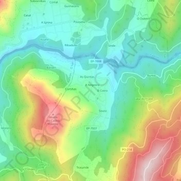 Topografische Karte Paraño, Höhe, Relief