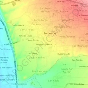 Topografische Karte Granja La Floresta, Höhe, Relief