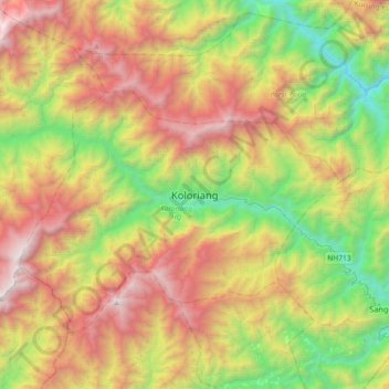 Topografische Karte Koloriang, Höhe, Relief
