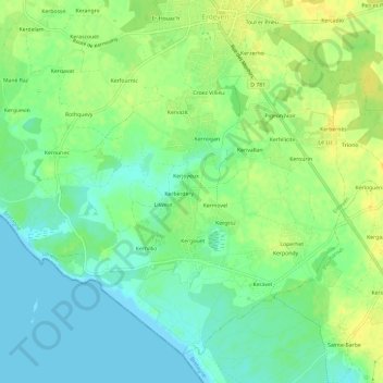 Topografische Karte Kerjoyeux, Höhe, Relief