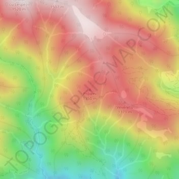 Topografische Karte Proieni, Höhe, Relief