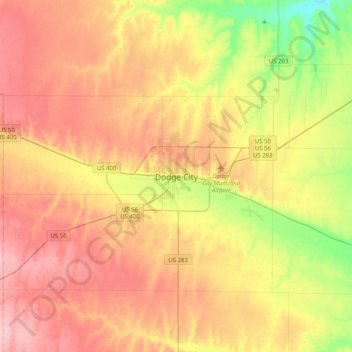 Topografische Karte Dodge City, Höhe, Relief