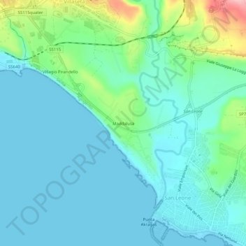 Topografische Karte Maddalusa, Höhe, Relief