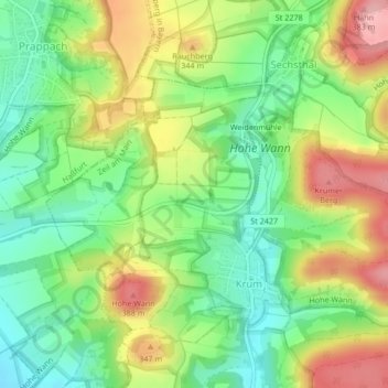 Topografische Karte Bernsgrund, Höhe, Relief