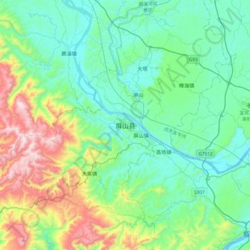Topografische Karte Pingshan, Höhe, Relief