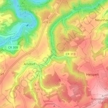 Topografische Karte Arsdorfer Mühle, Höhe, Relief
