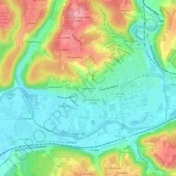 Topografische Karte Majourdin, Höhe, Relief