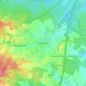 Topografische Karte Lavesum, Höhe, Relief