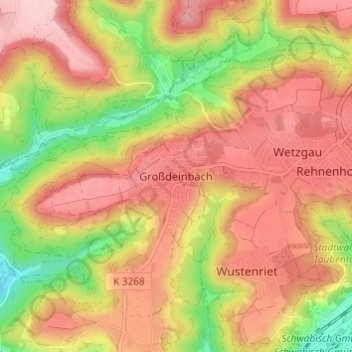 Topografische Karte Großdeinbach, Höhe, Relief