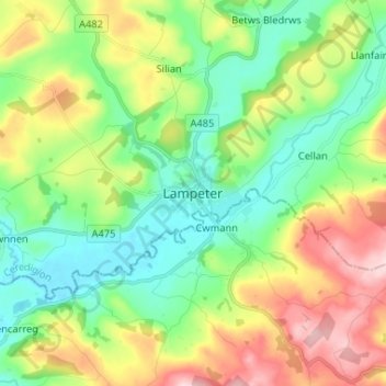 Topografische Karte Lampeter, Höhe, Relief