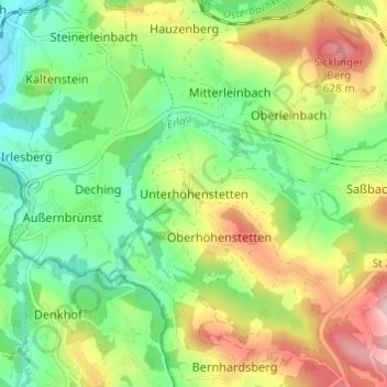 Topografische Karte Unterhöhenstetten, Höhe, Relief