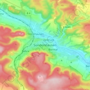 Topografische Karte Sondershausen, Höhe, Relief
