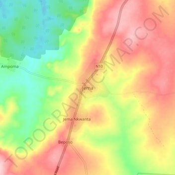 Topografische Karte Jema, Höhe, Relief