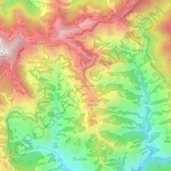 Topografische Karte Bhattakufer, Höhe, Relief