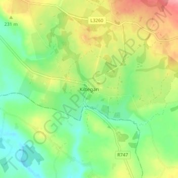 Topografische Karte Kiltegan, Höhe, Relief