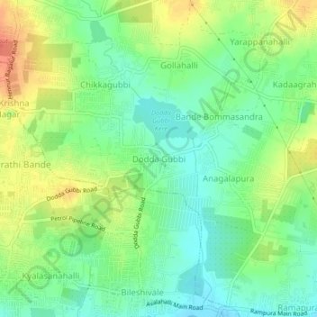 Topografische Karte Dodda Gubbi, Höhe, Relief