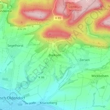 Topografische Karte Barksen, Höhe, Relief