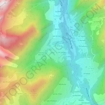 Topografische Karte Urine, Höhe, Relief