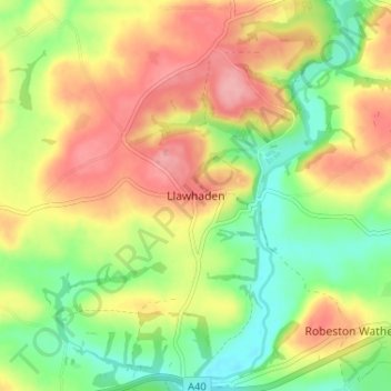 Topografische Karte Llawhaden, Höhe, Relief