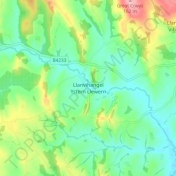 Topografische Karte Llanvihangel Ystern Llewern, Höhe, Relief