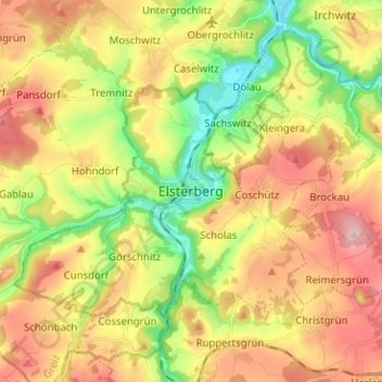 Topografische Karte Elsterberg, Höhe, Relief