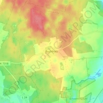 Topografische Karte Buchholz, Höhe, Relief