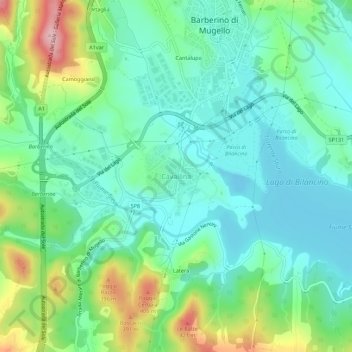 Topografische Karte Cavallina, Höhe, Relief