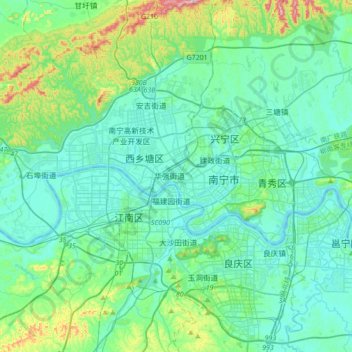 Topografische Karte Nanning, Höhe, Relief