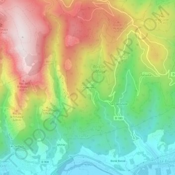 Topografische Karte Le Vernet, Höhe, Relief