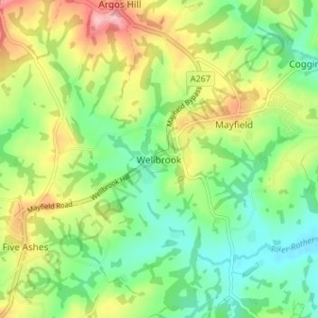 Topografische Karte Wellbrook, Höhe, Relief