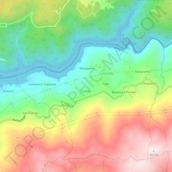 Topografische Karte Louredo, Höhe, Relief