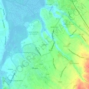 Topografische Karte Coutada, Höhe, Relief