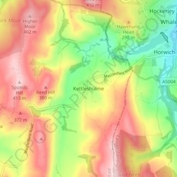 Topografische Karte Kettleshulme, Höhe, Relief