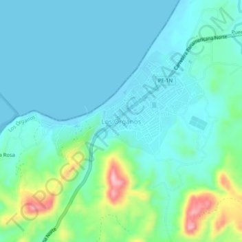 Topografische Karte Los Organos, Höhe, Relief