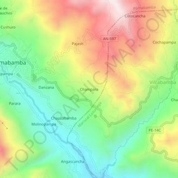 Topografische Karte Champara, Höhe, Relief