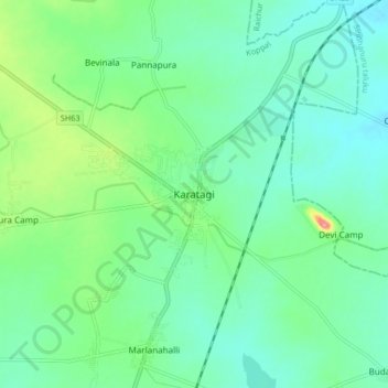 Topografische Karte Karatagi, Höhe, Relief